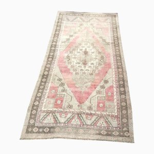 Anatolian Grey and Red Oushak Faded Rug