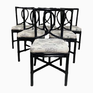 Chaises Mid-Century Modernes Noires en Bambou Peint de Vivai Del Sud, Italie, 1970s, Set de 6