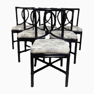 Mid-Century Modern Italian Black Chairs in Painted Bamboo from Vivai Del Sud, 1970s, Set of 6