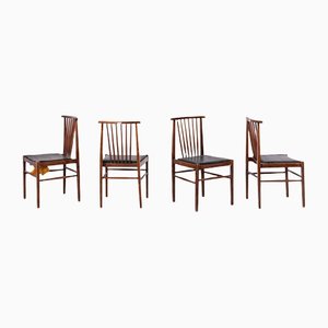 Vintage American Leather and Wood Chairs, Set of 4