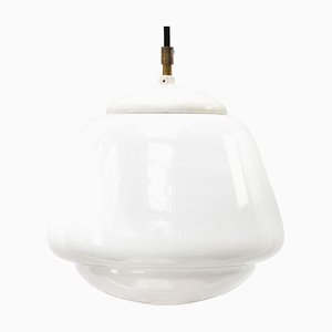 Lámpara colgante industrial vintage de vidrio opalino blanco