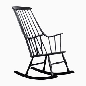 Rocking Chair Grandessa Vintage en Bois Noir par Lena Larsson pour Nesto, Suède, 1960s