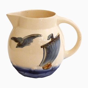 Pitcher with Sailboat and Seagull in Earthenware by Digoin Sarreguemines