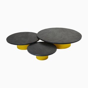 Grandes Tables Basses Rondes avec Plateaux en Laque Jaune, 1970s, Set de 3