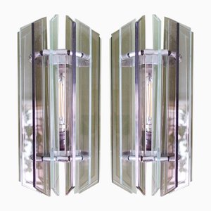 Italian Smoked & Clear Glass Sconces in Style of Veca, 1970s, Set of 2