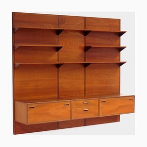 Mid-Century Wall Unit System in Teak with Floating Sideboard and Bookshelves