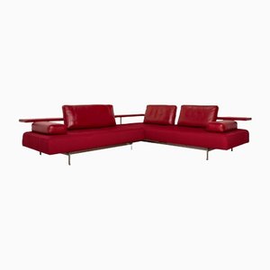 Sofá esquinero Dono de tela roja con tapizado parcialmente nuevo de Rolf Benz