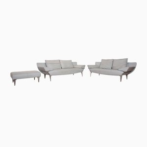 Graues 1600 Leder Sofa Set mit Fußhocker und Funktion von Rolf Benz, 3er Set