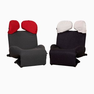 Dark Blue Gray Fabric Wink Lounge Chair Set with Feature by Toshiyuki Kita for Cassina, Set of 2