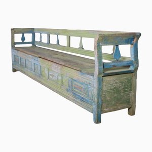 Large Austrian Painted Bench with Storage