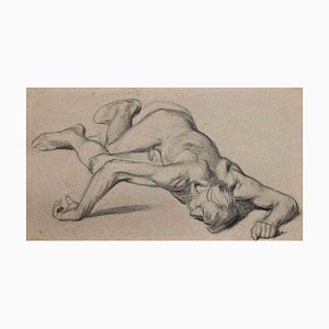 Sconosciuto, nudo reclinato, disegno a matita originale, metà del XX secolo