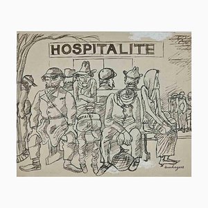 Louis Touchagues, Hospitalité, Original China Ink Drawing, Mid-20th Century