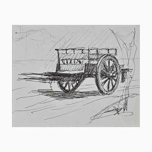 Lucien Coutaud, Chariot, Pen Drawing, Mid-20th Century