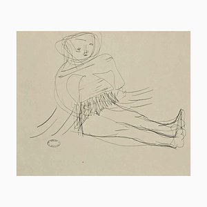 Lucien Coutaud, muñeca infantil, dibujo a tinta china, mediados del siglo XX