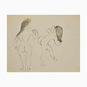 Lucien Coutaud, Women, China Ink Drawing, Mid-20th Century