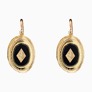 20th Century French Onyx Natural Pearl 18 Karat Yellow Gold Lever Back Earrings, Set of 2