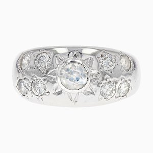 French 1 Carat Diamonds 18 Karat White Gold Bangle Ring, 1960s
