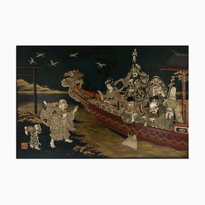 Meiji Period Japanese Late 19th Century Inlaid Lacquer Wall Panel