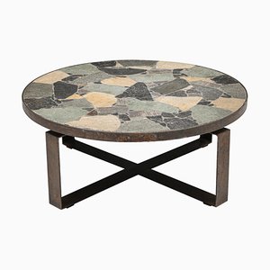 Mid-Century Modern Italian Coffee Table in Mosaic Stone with Iron Base, 1950s