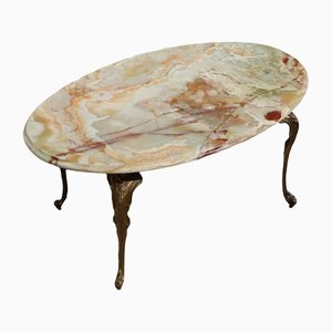 Table Basse Vintage en Marbre Onyx et Laiton, France