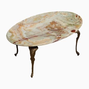 Vintage French Onyx Marble & Brass Coffee Table