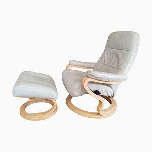 Leather Zerostress Recliner and Footstool from Himolla, Set of 2