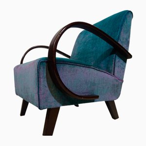 Art Deco Inspired Velvet Armchair by Halabala, 1940s