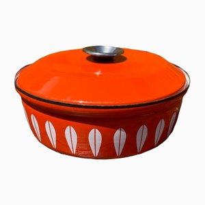 Lotus Casserole Pan in Enamel Red and White from Cathrine Holm, 1960s
