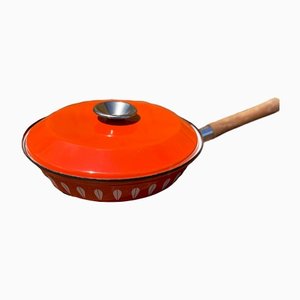 Lotus Skillet in Enamel Orange with Wooden Handle from Cathrine Holm