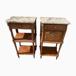 Antique French Louis Philippe Nightstands in Walnut and Marble, Set of 2