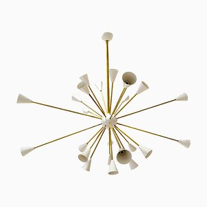 Italian Sputnik Chandelier in Brass and Ivory, 1950s
