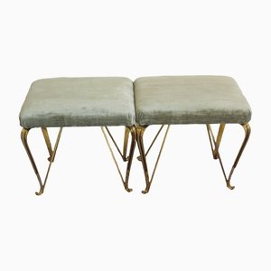 Set of Midcentury Brass & Velvet Benches by Jansen, Italy, 1950s