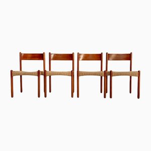 Vintage Danish Teak & Papercord Dining Chairs, 1960s, Set of 4