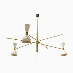 Mid-Century Italian Chandelier in Brass and Ivory, 1960s
