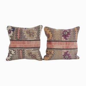 Turkish Pastel Carpet Rug Pillow Covers, Set of 2
