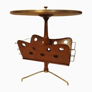 Italian Wooden Living Room Table with Brass Finishes, 1950s
