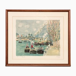 R. Savary, Quay of the Seine, 20th-Century, Lithograph, Framed