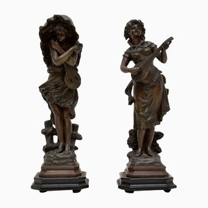 Antique Victorian Spelter Figurines, Set of 2