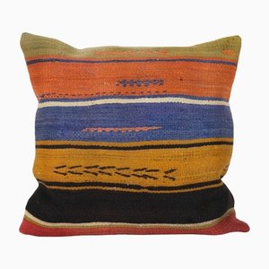 Turkish Black and Brown Striped Kilim Pillow Cover