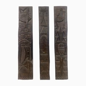 Plaques Murales en Bois Africain Sculpté, Set de 3