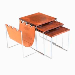 Dutch Nesting Tables in Rosewood and Chrome, 1960, Set of 3