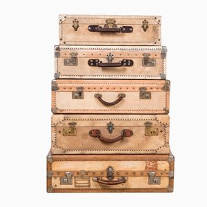 Vintage Vellum Leather Suitcases, Set of 5