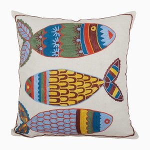 Trible Fish Embroidered Suzani Pillowcase