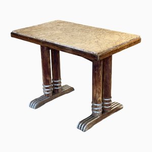 Small French Wood & Marble Bistro Table, 1930s