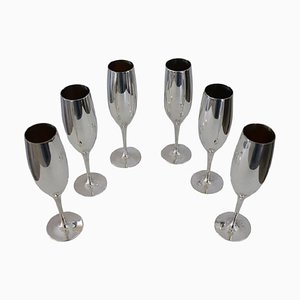 Vintage Silver Plated Flute Glasses, 1980s, Set of 6