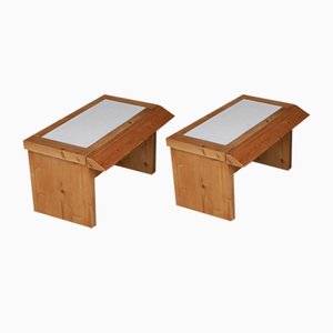 French Bedside Pine Nightstands, Set of 2