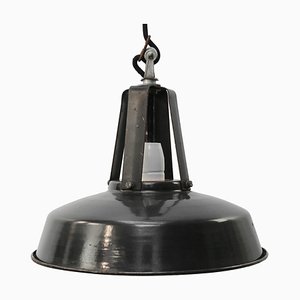 Lámparas colgantes industriales francesas vintage esmaltadas en negro