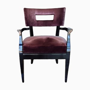 Dining Chairs in Black Laquerade Wood and Velvet, Set of 6