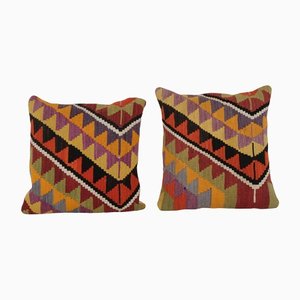 Square Handwoven Kilim Pillow Covers, Set of 2