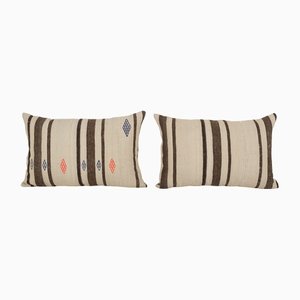 Woven Turkish Wool Hemp Kilim Rug Pillow Covers, Set of 2